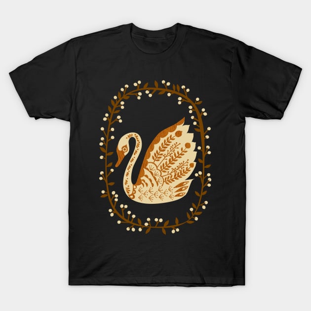 Folk Swan Wreath T-Shirt by Cecilia Mok